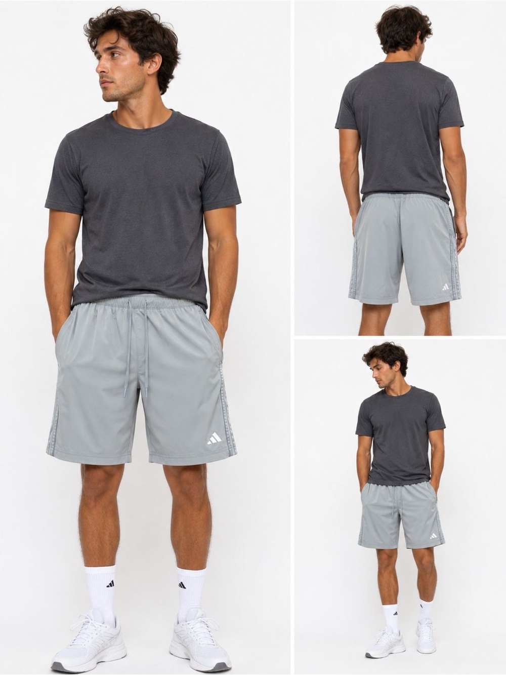 adidas Men's Light Grey Athletic Shorts with Drawstring